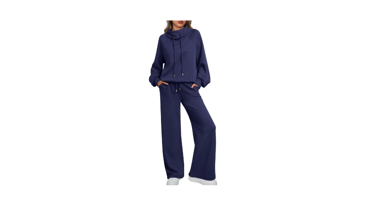 Automet Womens 2 Piece Lounge Sets Matching Sweatsuits Navyblue L