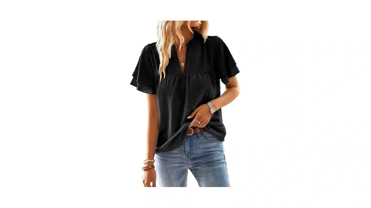 Falechay Womens Summer Tops V-neck Dressy Casual Boho Outfits Black