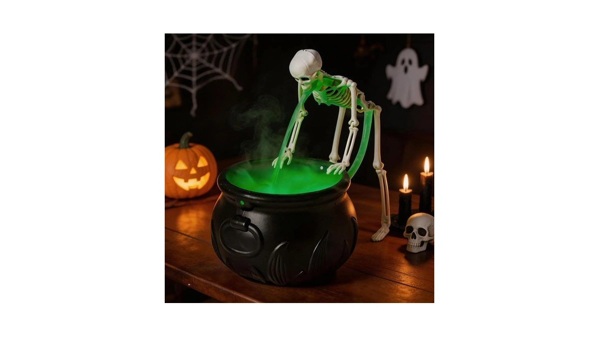 Zesua Halloween Decorations Indoor - Vintage Puking Skeleton Cauldron