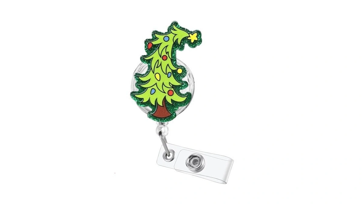 Bedocia Funny Badge Reel Retractable, Whimsical Christmas Tree Badge Clip