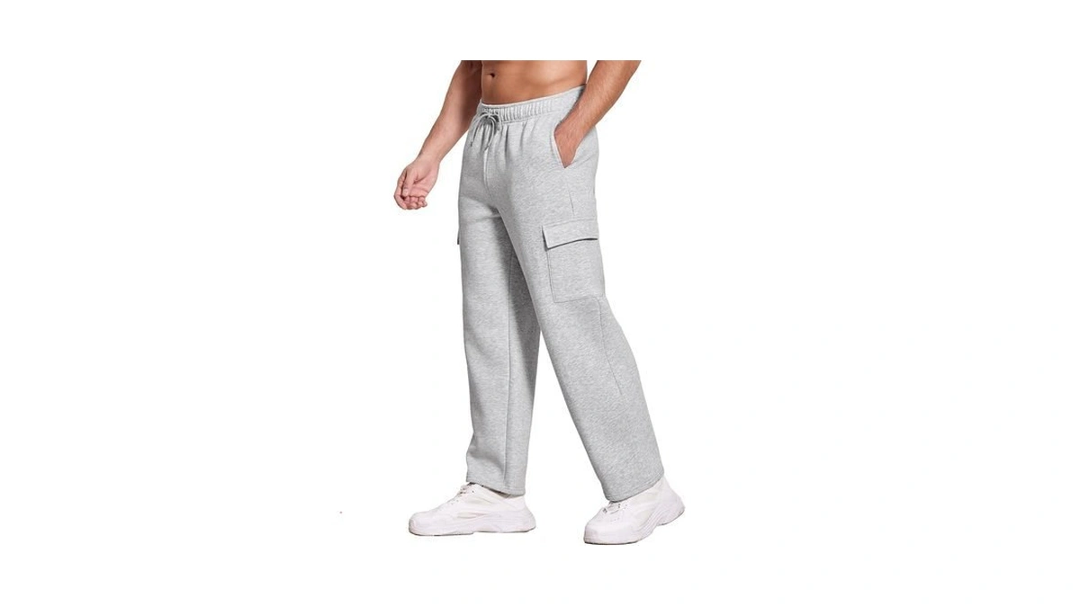 Deyeek Men's Thick Cargo Sweat Pants Straight Leg Fleece Pants