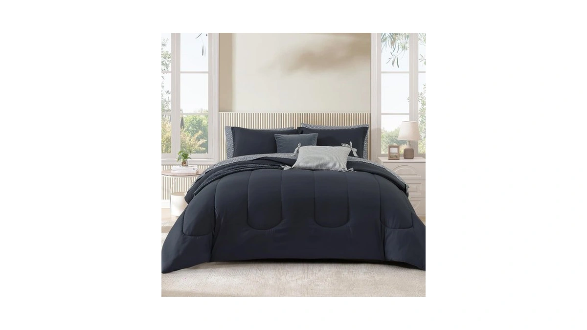 King Size Comforter Set-7 Pieces Blue Soft Bed In A