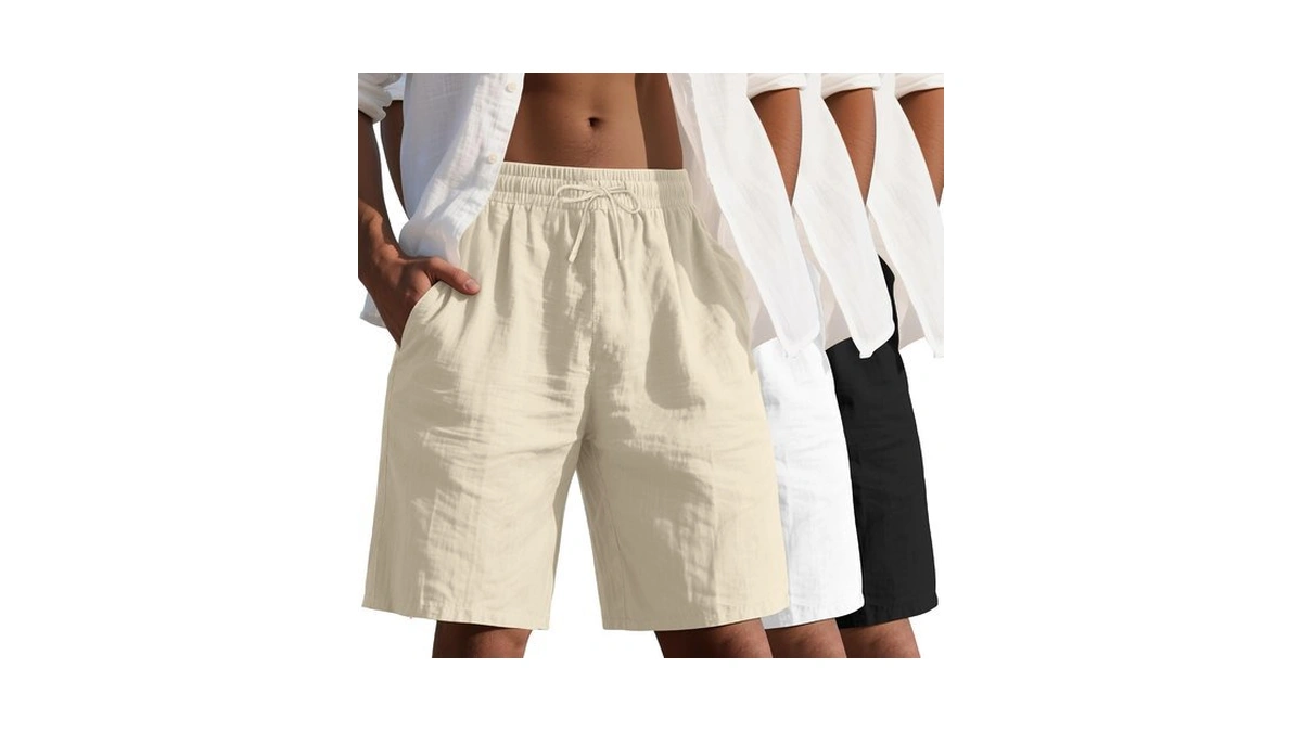 Evervibe 3 Pack Mens Linen Bermuda Shorts, 3-color, X-large