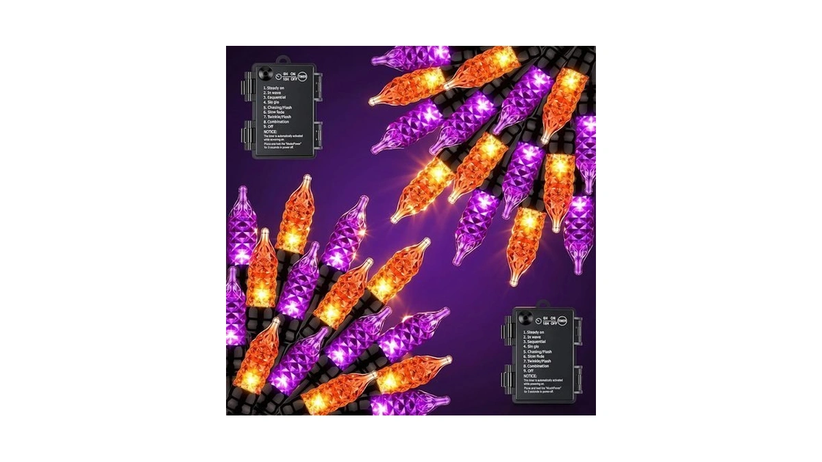 Brightown 2 Pack Halloween Lights Battery Operated, Diamond-faceted 100led