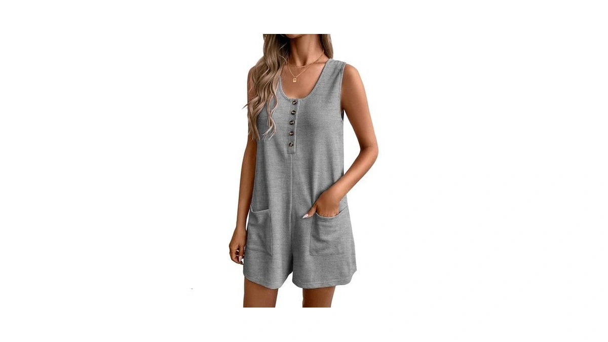 Ekouaer Women Rompers Summer Short Overalls Waffle Jumpsuit Casual One