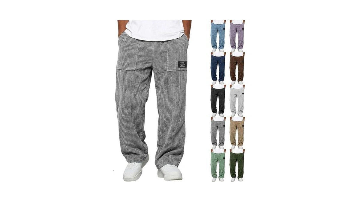 Corduroy Pants Men Relaxed Fit Textured Business Work Pants Casual