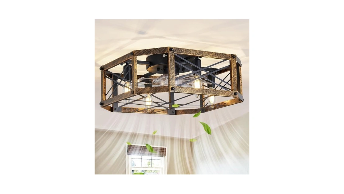 Linher 21-inch Square Cage Ceiling Fan With Light And Remote,