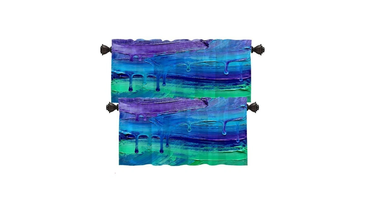 Shrahala Abstract Colorful Kitchen Valances Half Window Curtain, Blue Artistic