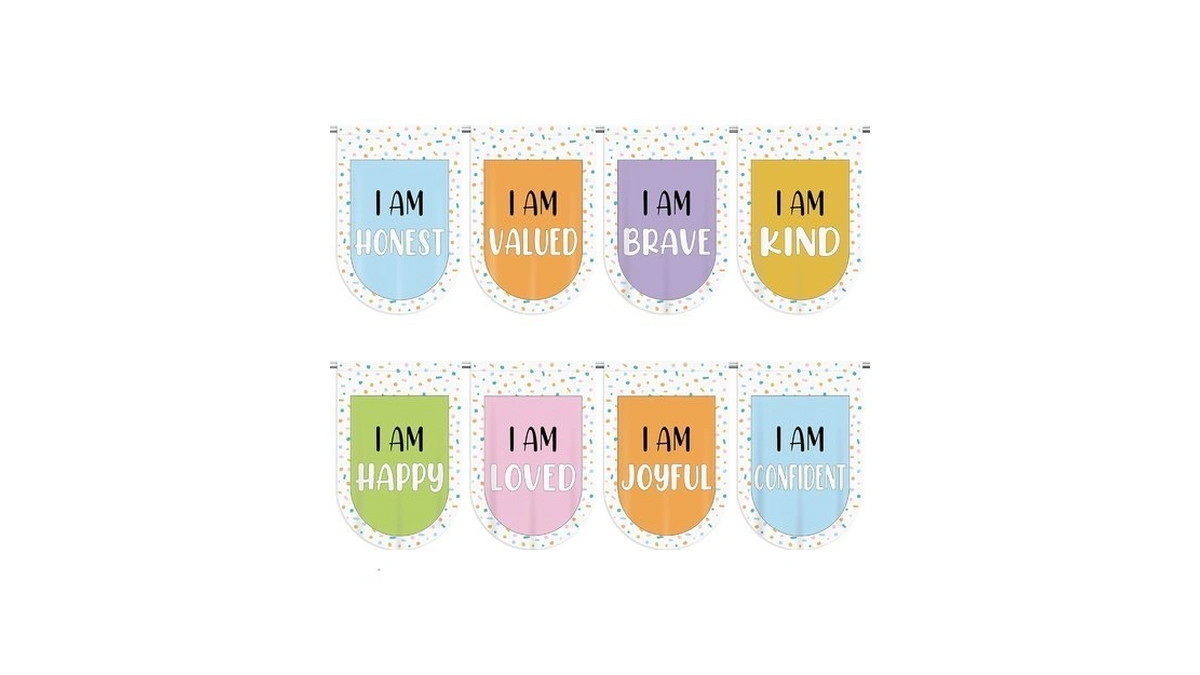Wiooffen 8pcs School Classroom Curtains Pastel Affirmation Station Curtain Back