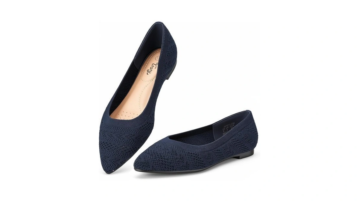 Trary Taline Women Flats Pointed Toe Knit Comfortable Dress Navy