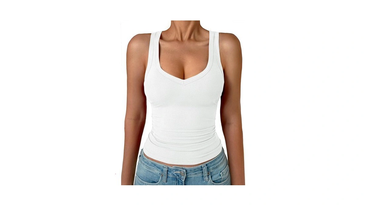 Gkbk Womens Sleeveless Tank Top Form Fitting Spaghetti Strap V