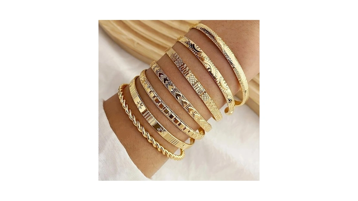 14k Gold Plated Stackable Bangle Bracelets Set For Women Dainty