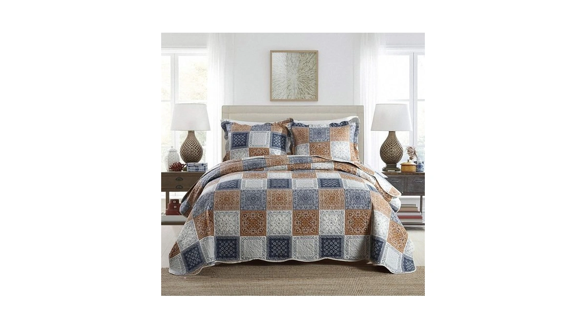 Newlake Quilt Bedspread Sets-color Block Pattern Reversible Coverlet Set,king Size