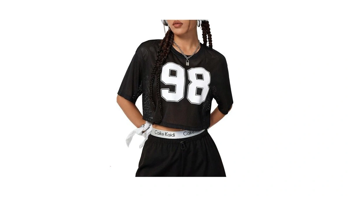 Verdusa Women's Cropped Jersey Shirts Graphic Tees Waffle Short Sleeve
