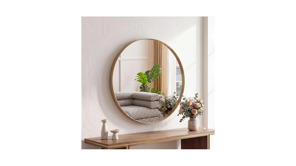 Sweetcrispy 24 Inch Round Bathroom Wall Mirror, Circle Vanity Mirror