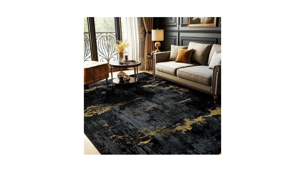 Releany Washable 8'x10' Abstract Area Rug For Living Room Black