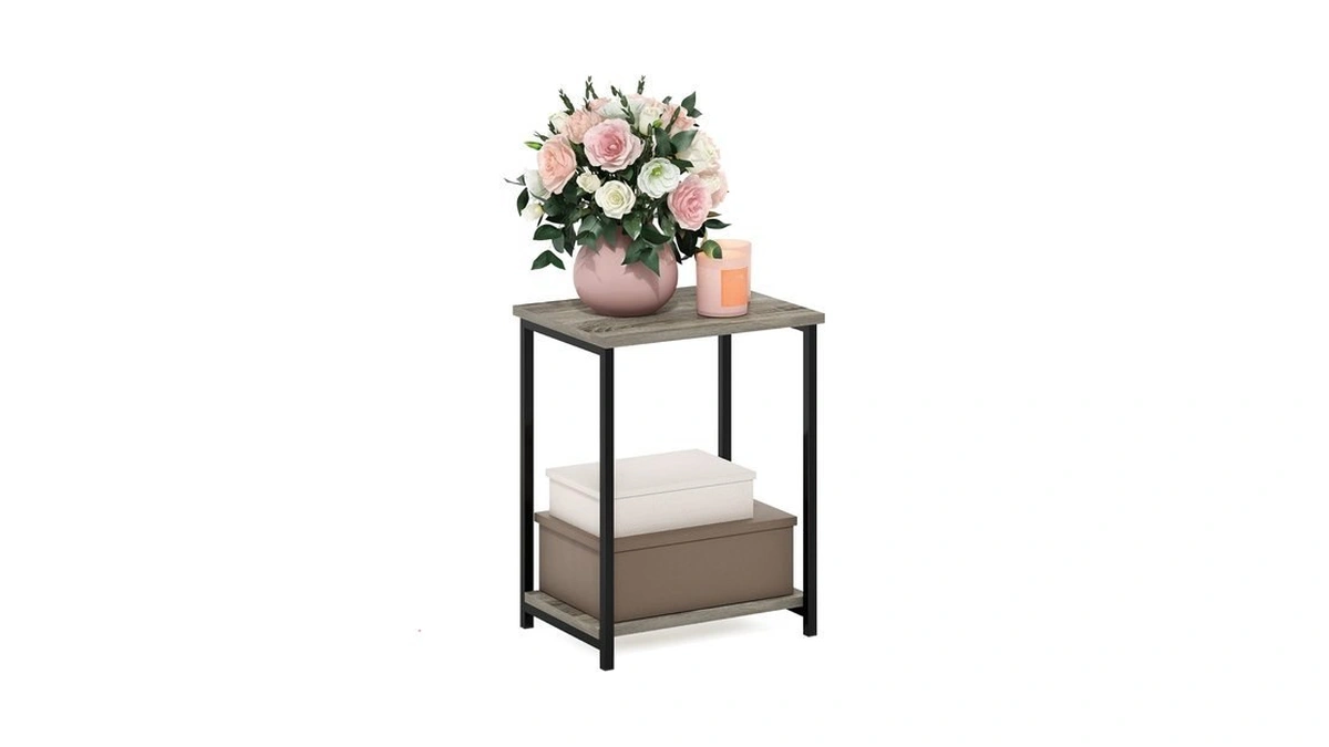 Furinno Simplistic 2-tier Metal Frame Side Table, French Oak