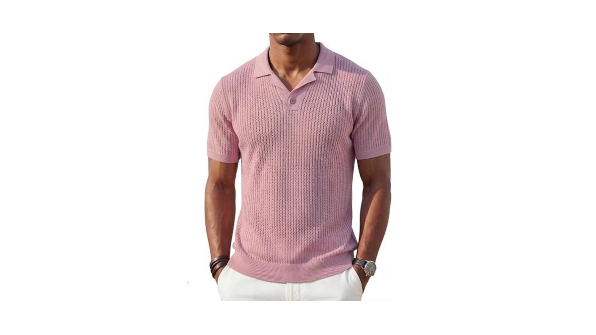 Bogari Men's Knit Polo Shirt Cuban Textured Sweater Golf Short