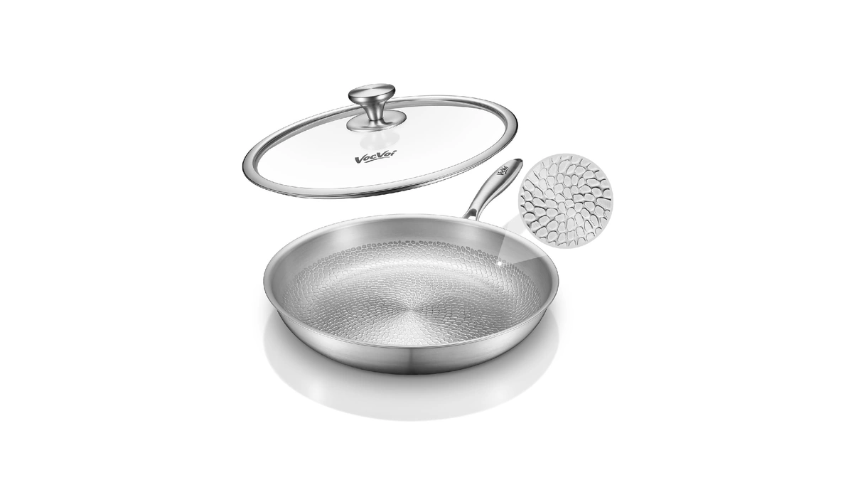 Vocvoi Titanium Pans For Cooking With Lid,12" Nonstick Pro Frying
