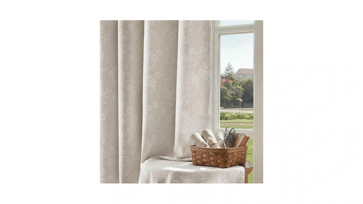 Beauoop Cream Floral Jacquard Blackout Curtai...