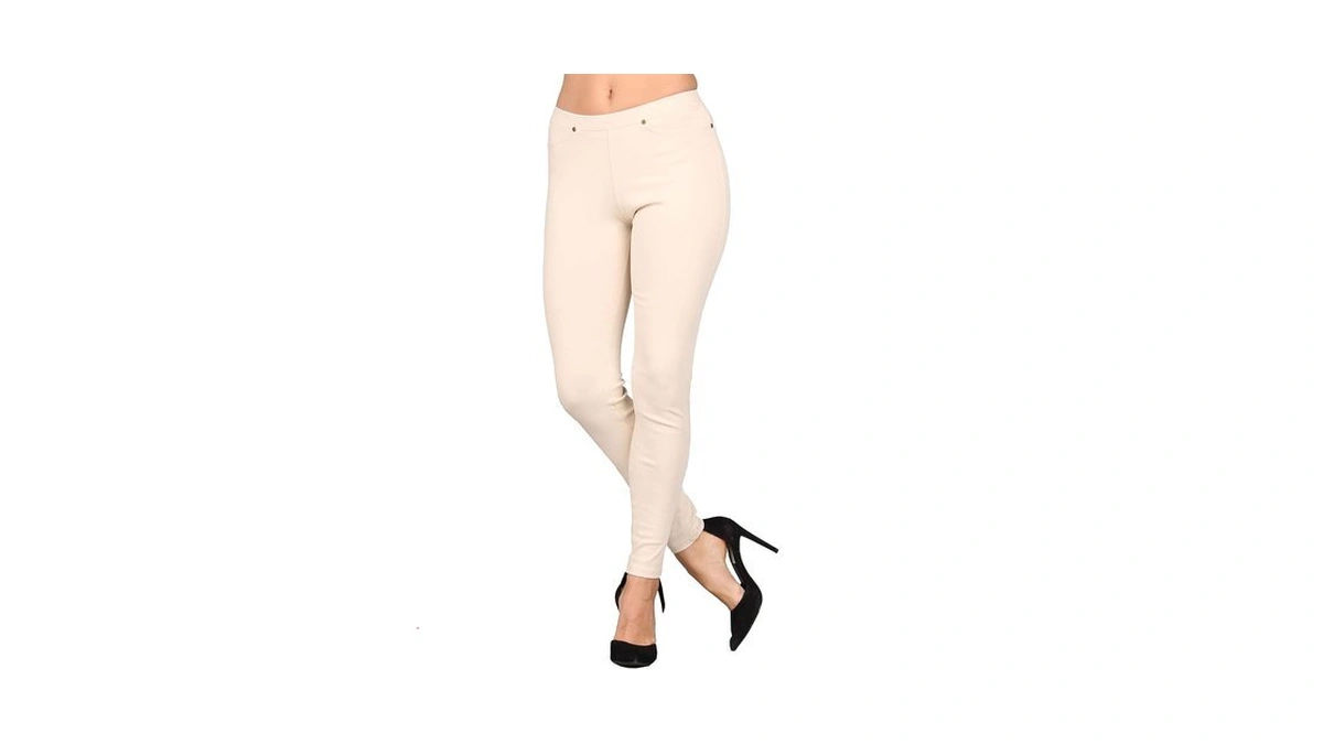 Lildy Women's Denim Jeggings, Stretchable Cotton Blend, Cream, Large/x-large
