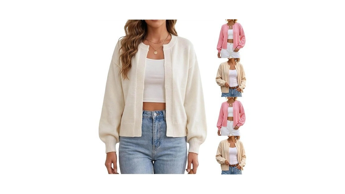 Cardigan Sweater Women Lightweight Crewneck Long Sleeve Knit Open Front