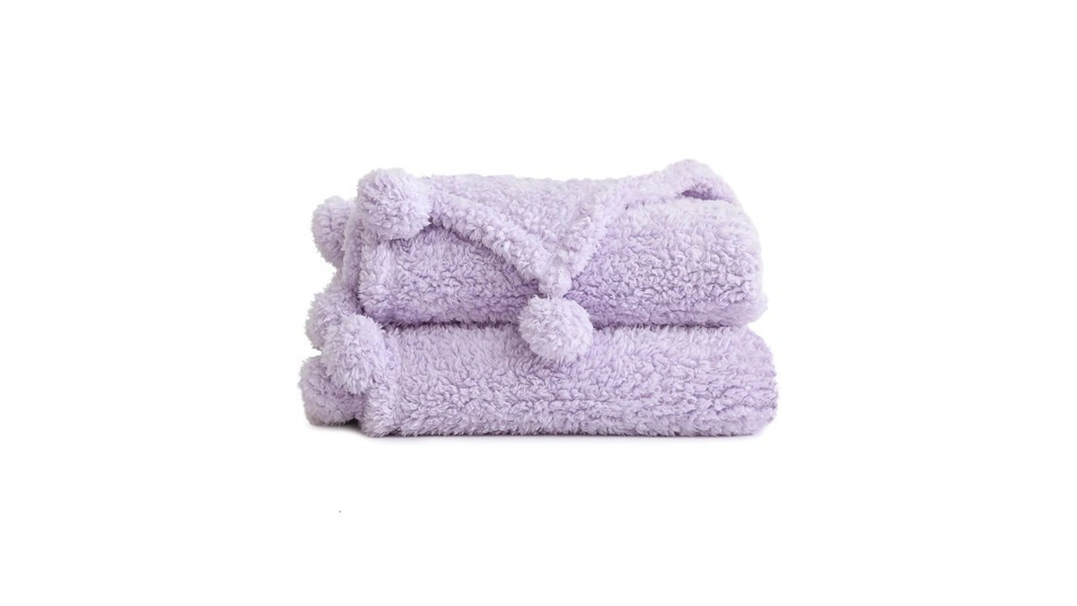 Horimote Home Ultra Soft Cozy Sherpa Throw Blanket With Pompom