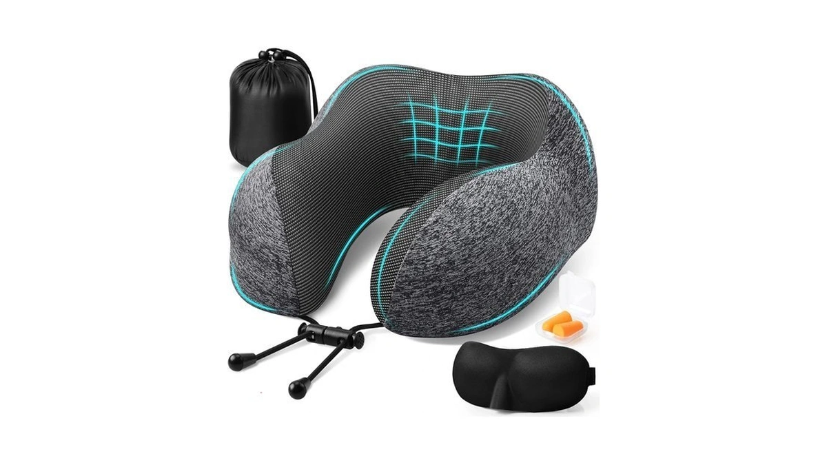 Explorebliss Travel Pillow, Memory Foam Neck Pillow Airplane, Grey