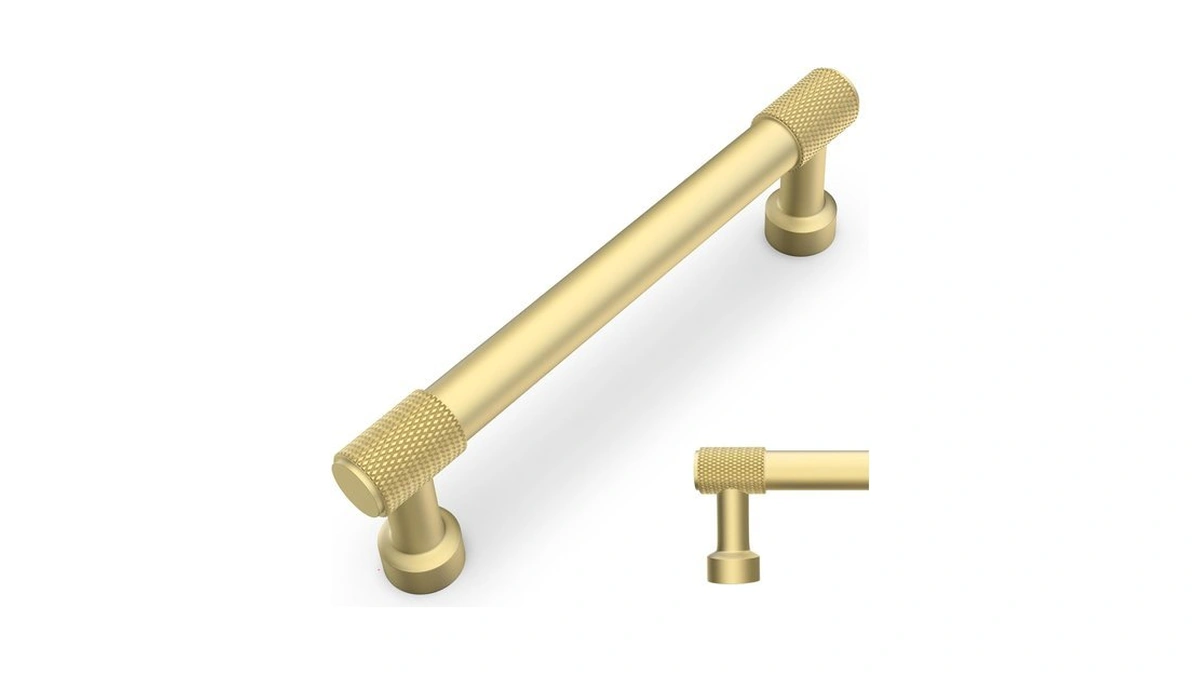 Bukobyhe 10 Pack 5inch(128mm) Kitchen Cabinet Handles Brushed Gold Knurled