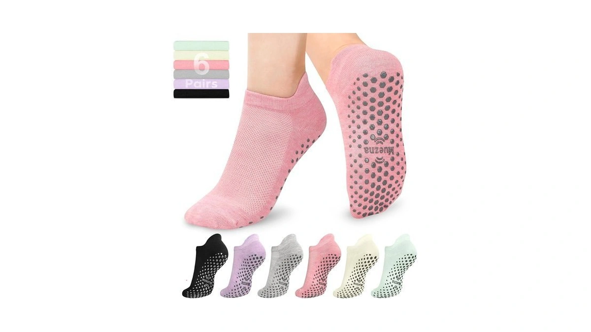 Muezna 6 Pairs Pilates Grip Socks For Women, Non Slip