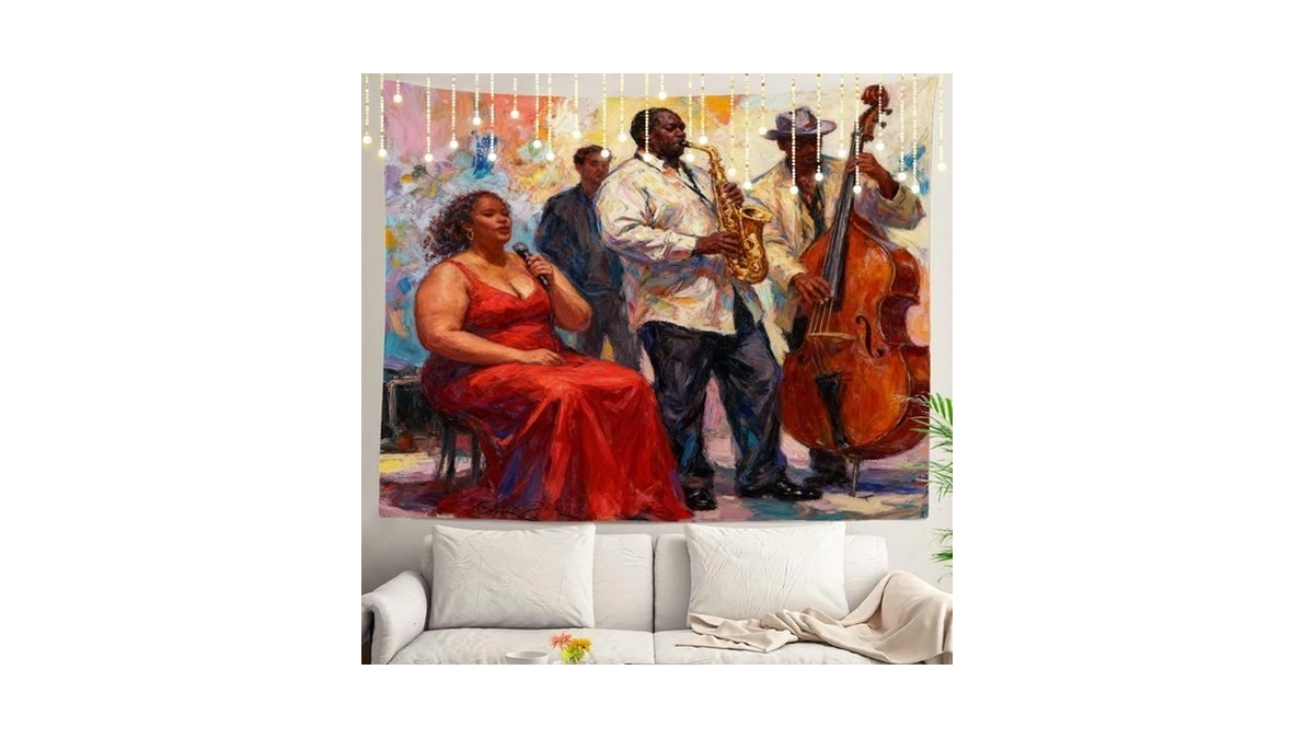 Shrahala Jazz Band Wall Art, Jazz Singer Club Band Oil