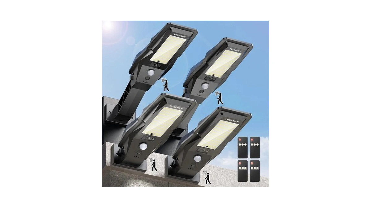 Tecknet Solar Street Lights Outdoor, Motion Sensor Outdoor Lights, 4