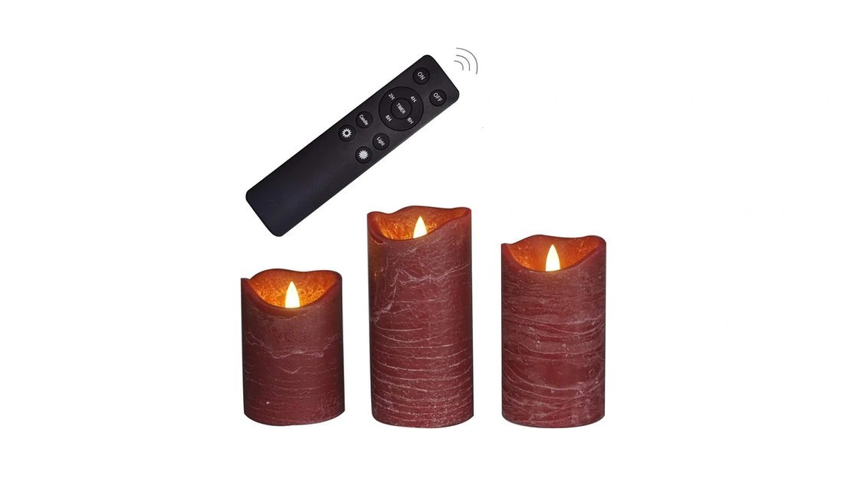 Burgundy Real Wax Battery Operated Flameless Candles Remote Timer 3