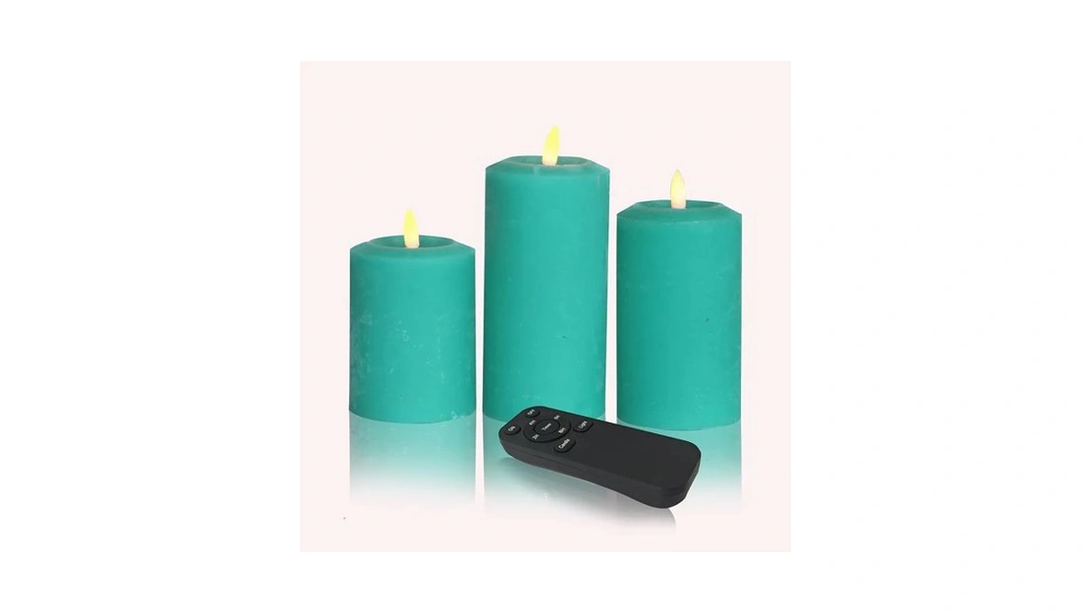 Peacock Blue Real Wax Battery Operated Flameless Candles Remote Timer
