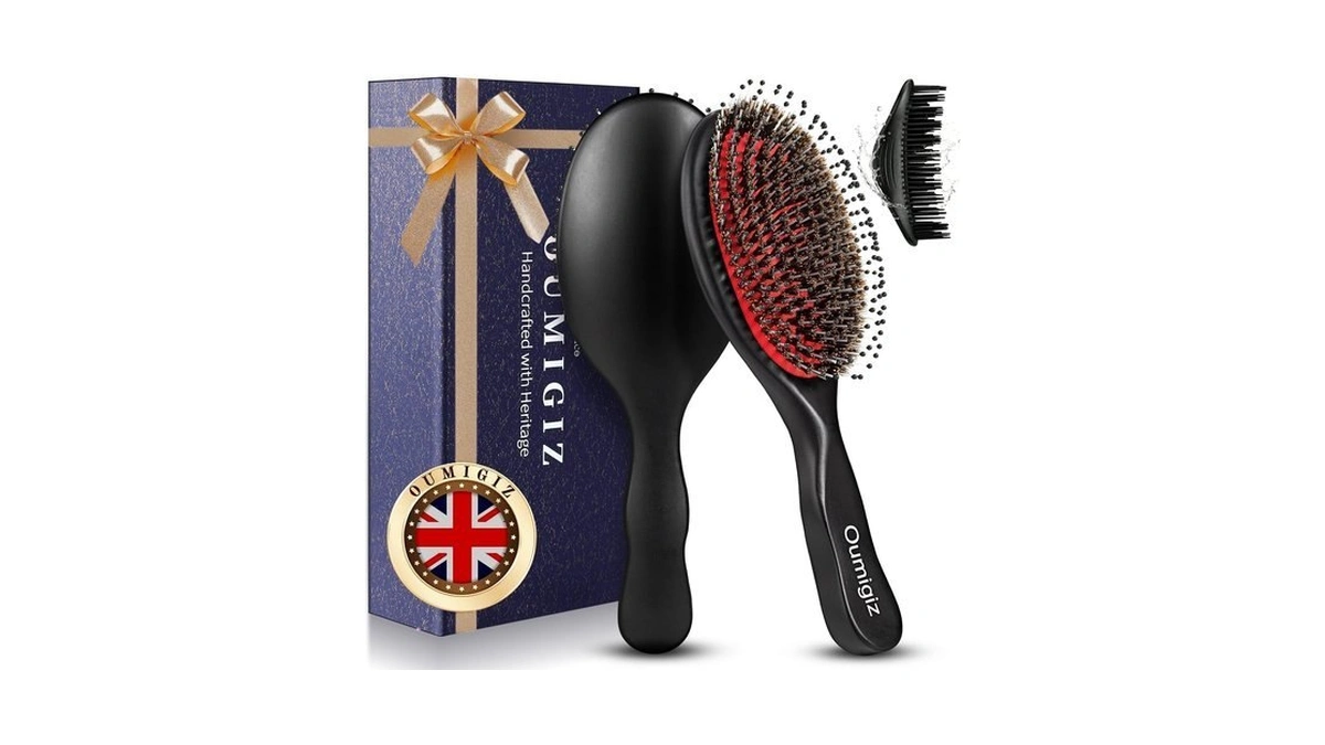 Oumigiz Boar Bristle Hair Brush British Craftsmanship Handmade Slick Back