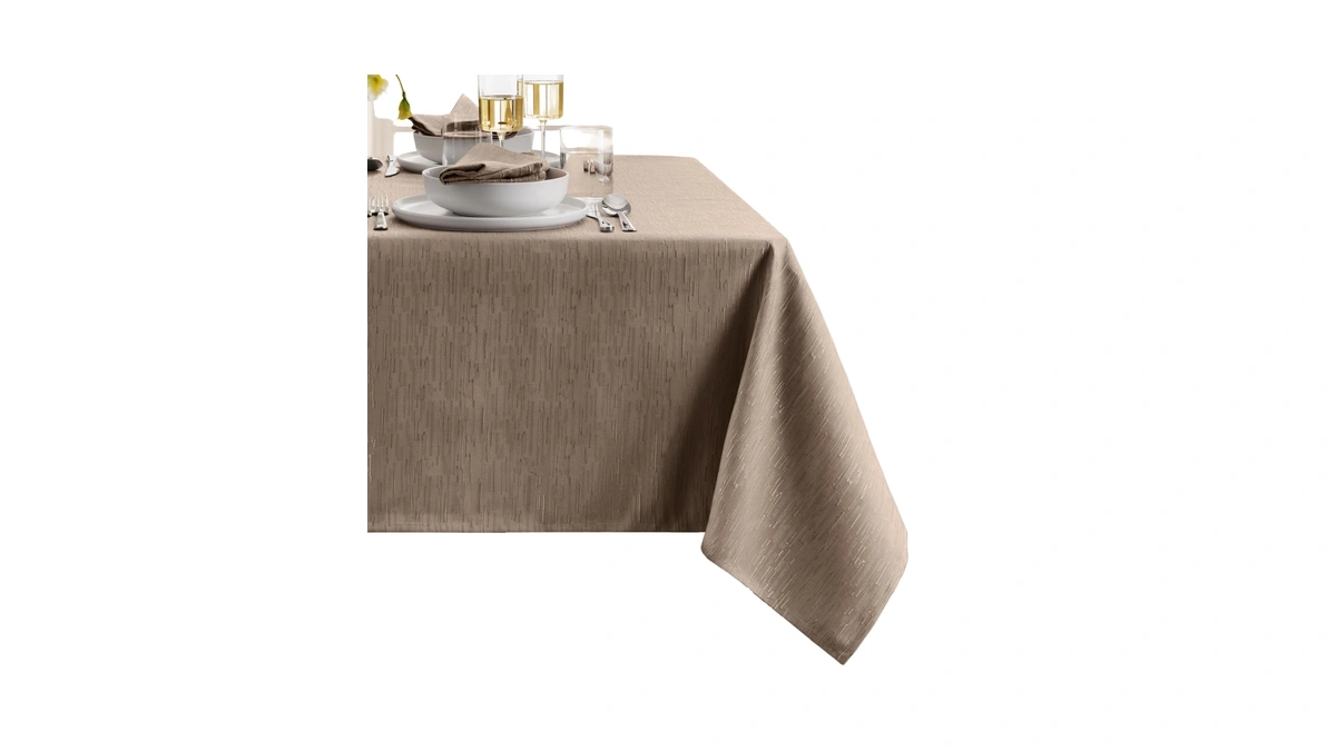 Threadmade Continental Solid Texture Water Resistant Tablecloth, Taupe - 60"