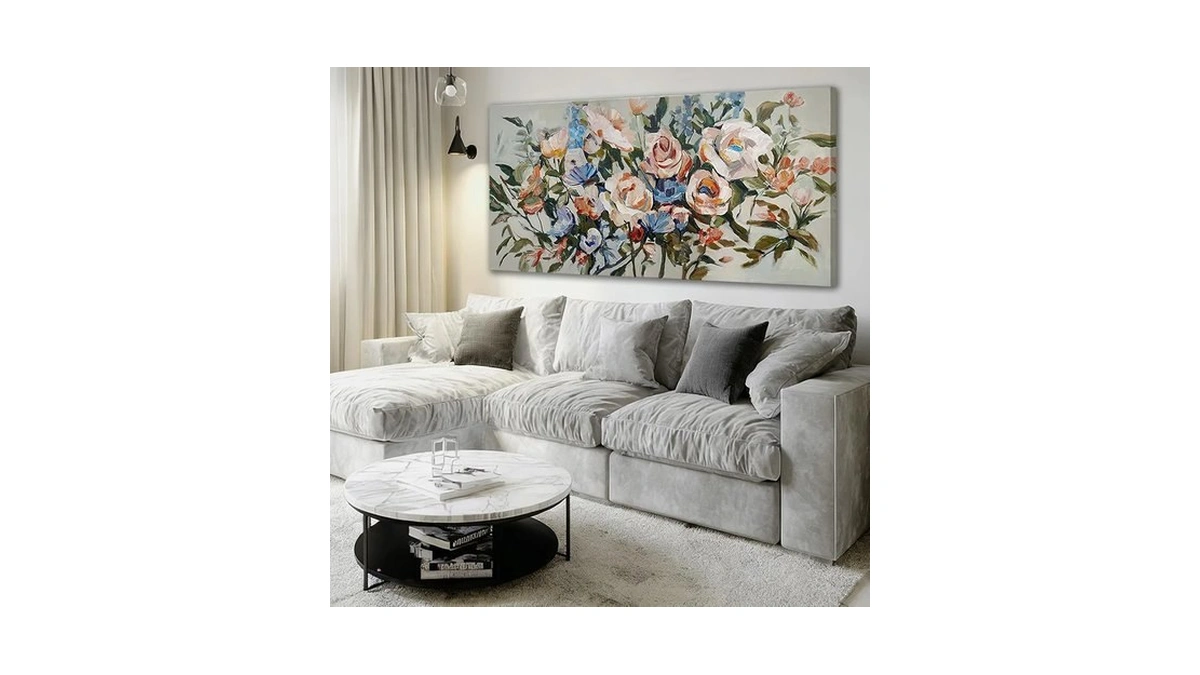 Nbaodan Large Floral Wall Art For Bedroom Blue Pink White