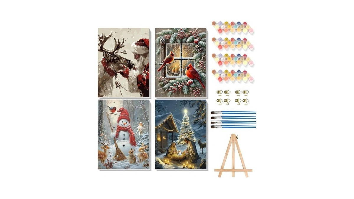 4 Pack Christmas Paint By Numbers For Adults With Framed