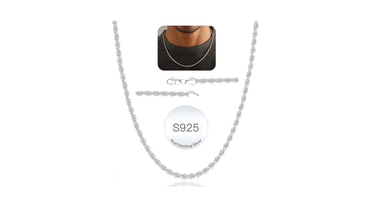 Avotto Silver Rope Chain Necklace For Men Ama...