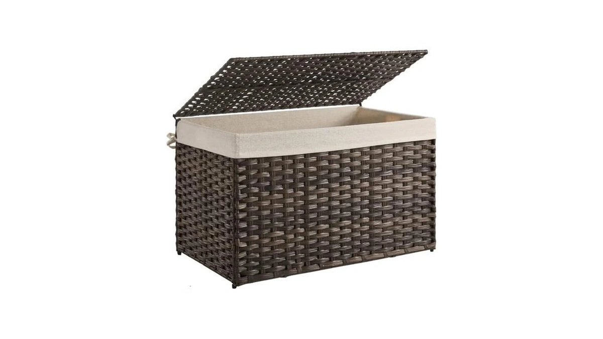 Songmics Woven Storage Basket With Lid, 42.3 Gallon (160l), Foldable