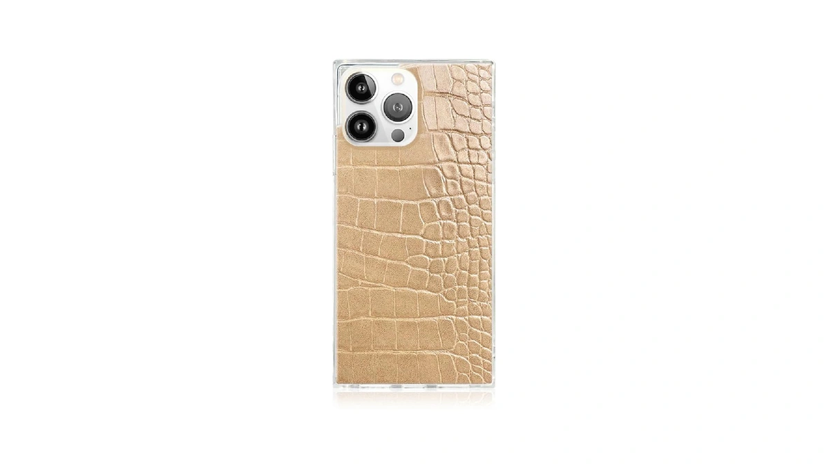 Flaunt Official Square Iphone 15 Pro Case - Tan Crocodile
