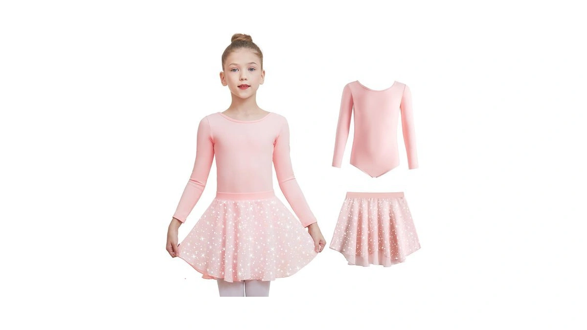 Dipug Long Sleeve Ballet Leotards For Girls Dance Dress Removable
