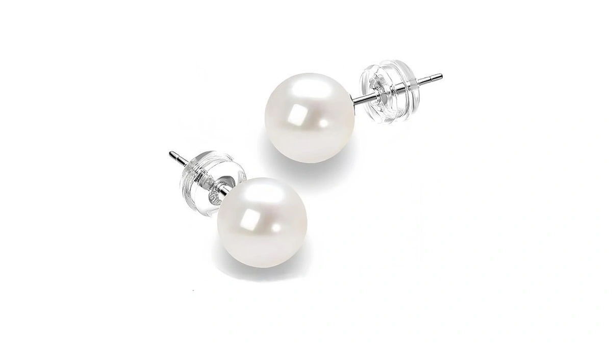 Shrandi Round White Freshwater Cultured Pearl 18k Gold Plated Stud