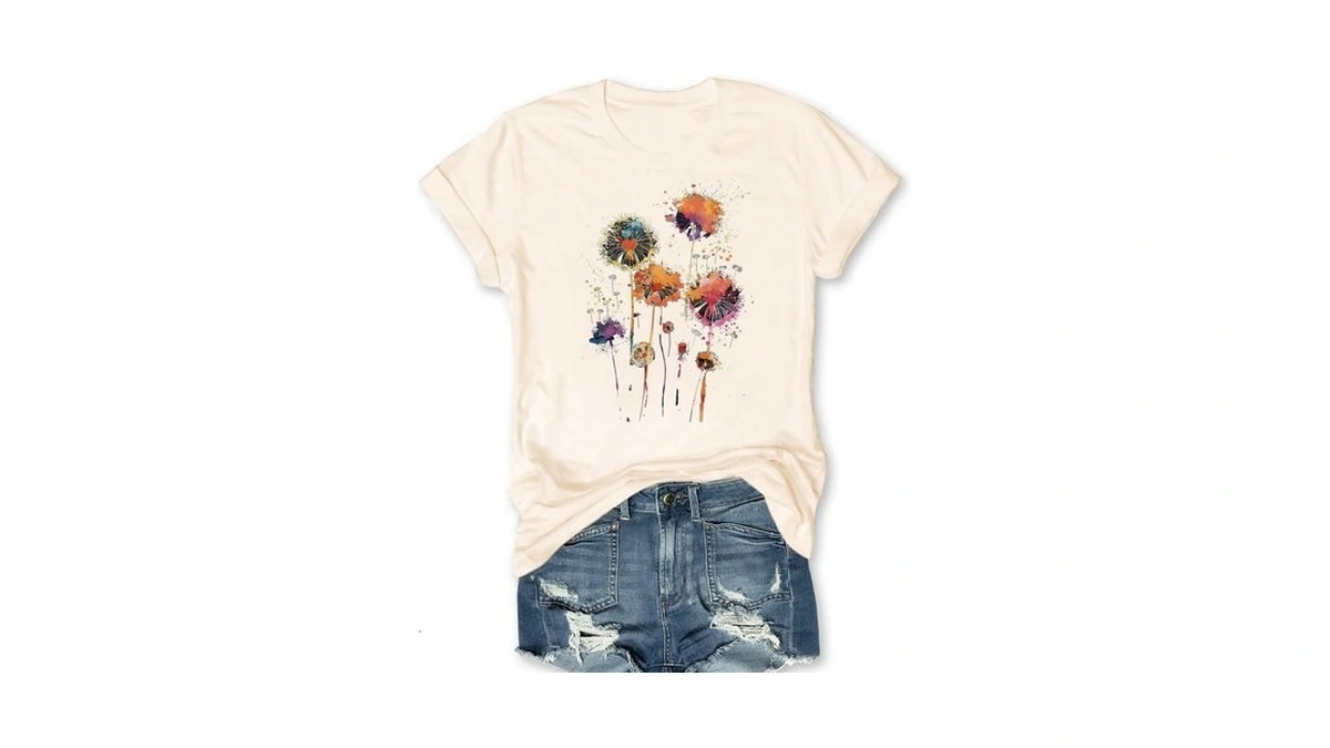 Women Dandelion Shirt Funny Wildflower T Shirt(beige,l)