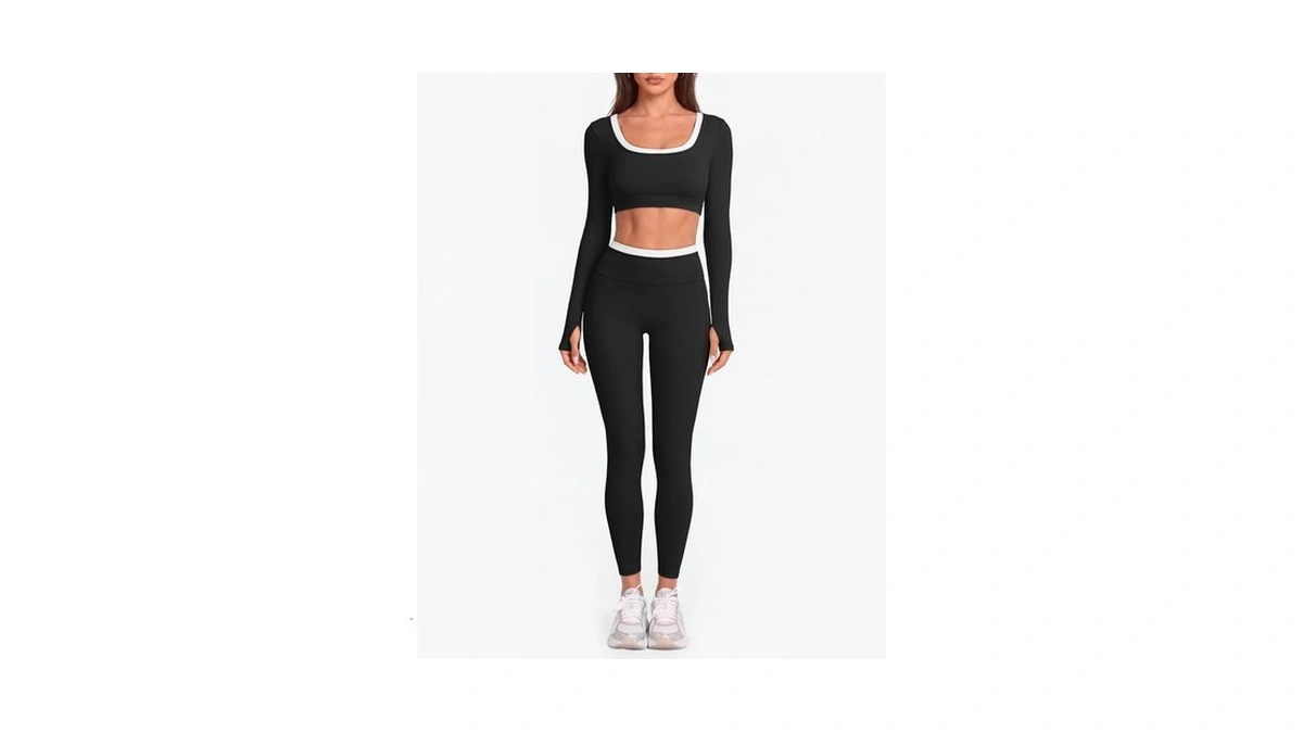 Rxrxcoco Women's Long Sleeve Padded Workout Set Black L