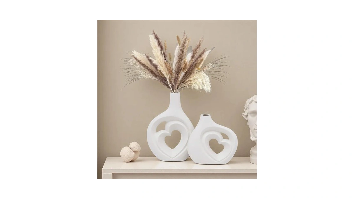 Kkgoubz White Heart Shaped Hollow Ceramic Vase Set Of 2