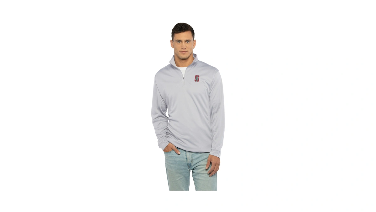 Vantage Apparel Poly Micro Mesh Grey 1/4 Zip, Stanford Cardinal,