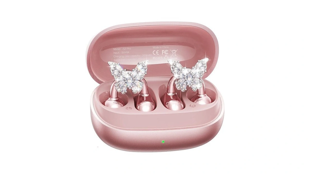 Kinglucky Gen2 Clip-on Open Ear Earbuds With Sparkle Butterfly Earrings,