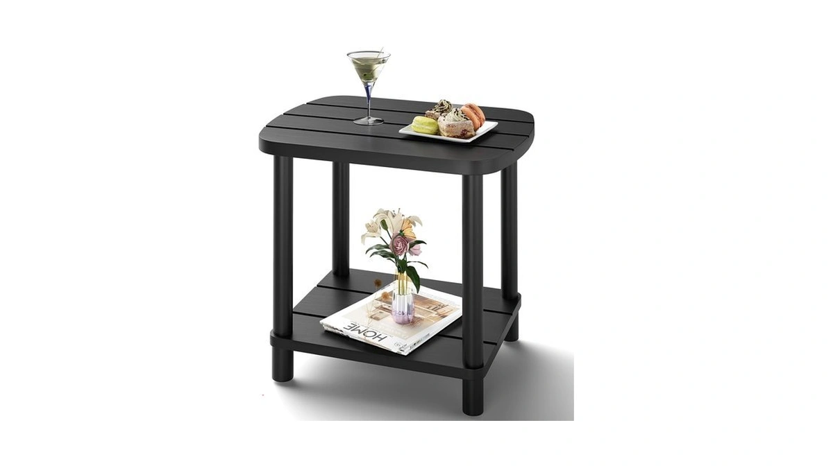 Outdoor Side Table With 2-tier, Bamboo Small Patio Adirondack Oval