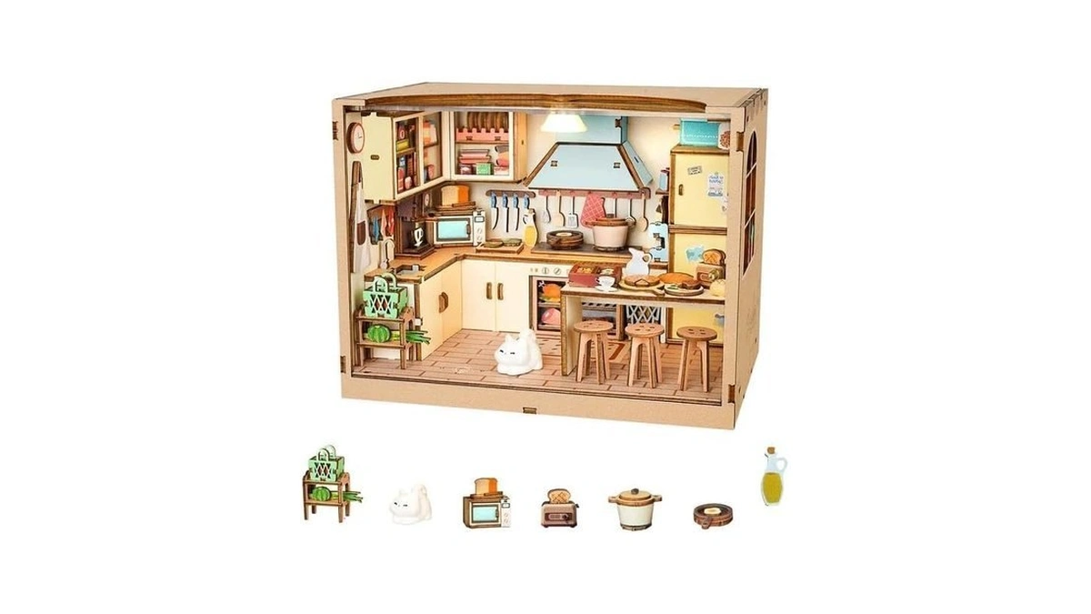 Diy Dollhouse Miniature House Kit 1:20 Scale Kictchen With Led